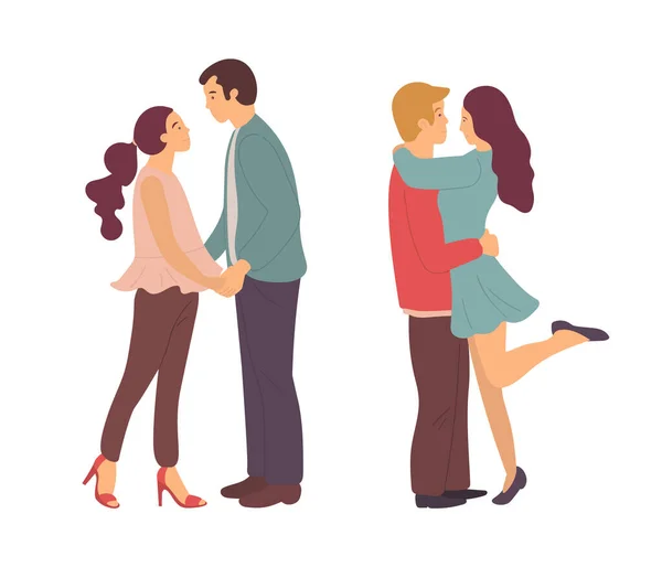 Мужчина и женщина целуются и обнимаются, пары расставлены — стоковый вектор