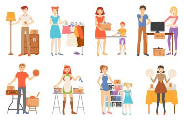 Garage Sale and Second Hand Staff, Selling Goods clipart
