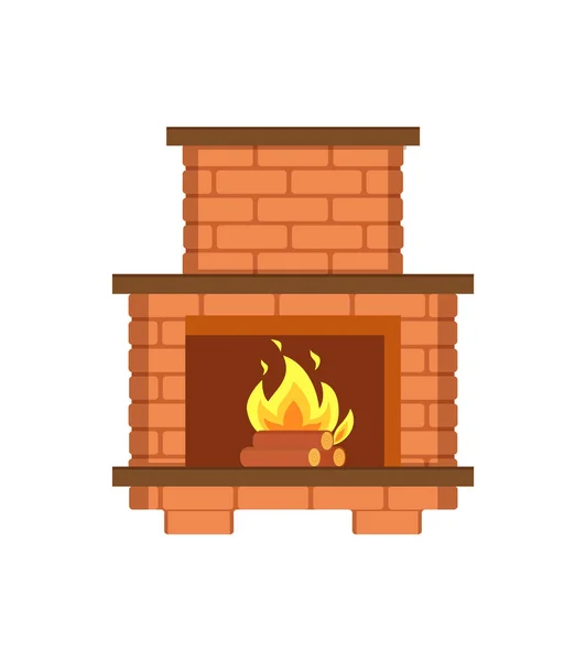 Fireplace Paved with Bricks Shelf for Items Icon — Stock Vector