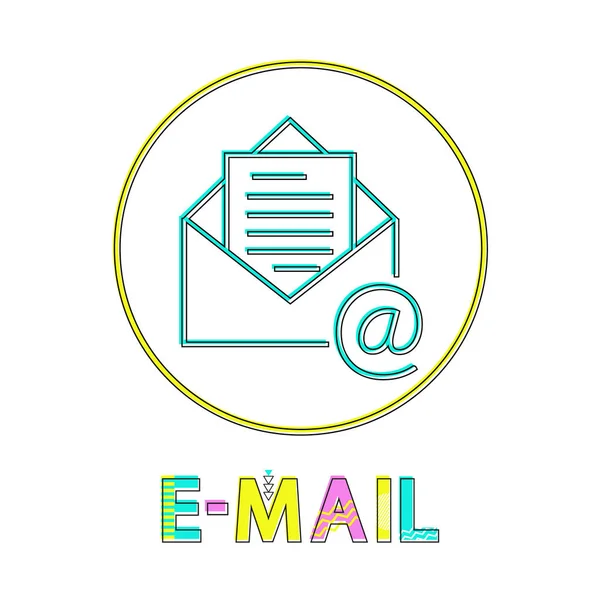 E-mail Icono lineal brillante redondo con sobre — Vector de stock