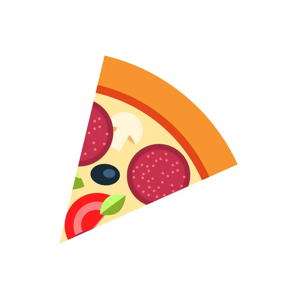 Slice of Pizza with Salami and Vegetables Vector — 图库矢量图片