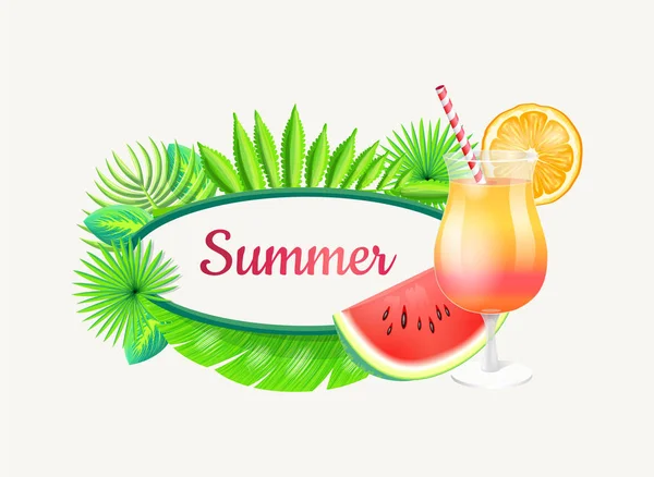 Summer Banner with Frame for Text, Green Palm Tree — 스톡 벡터