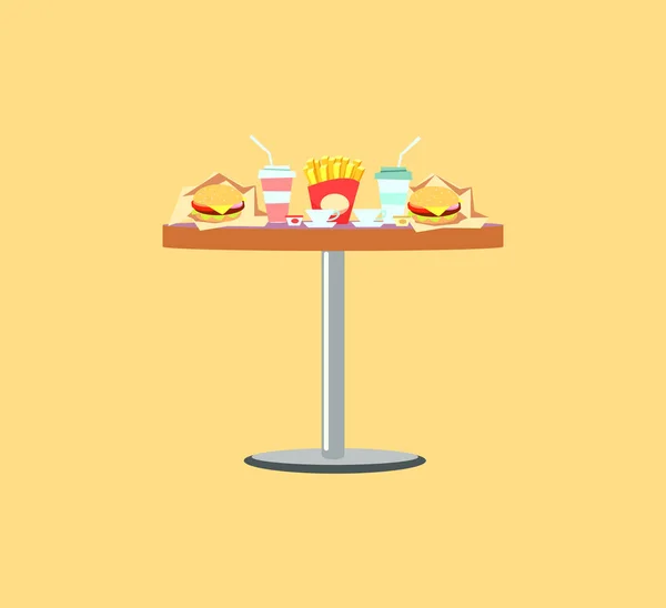 Fast Food Table, Burger and Soda, Meals Vector — 스톡 벡터