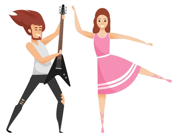 Nő gitár és balett táncos rózsaszín ruhában — Stock Vector