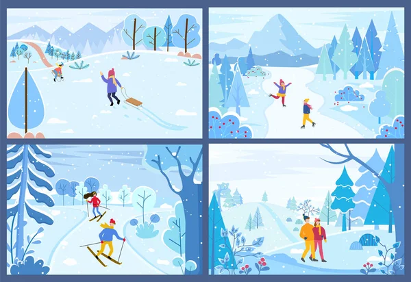 Skiën en kunstschaatsen, Wintersport — Stockvector