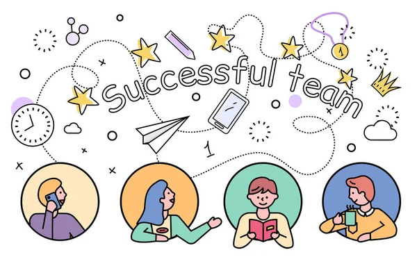 Successful Team, Children Teamwork Cooperation — 스톡 벡터