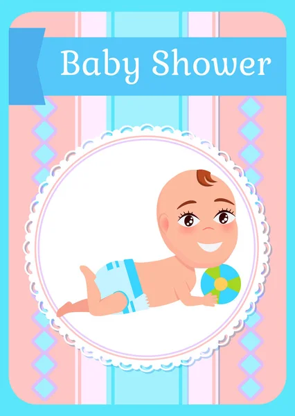 赤ん坊のベクトル、ボールと横たわるおむつの新生児 — ストックベクタ