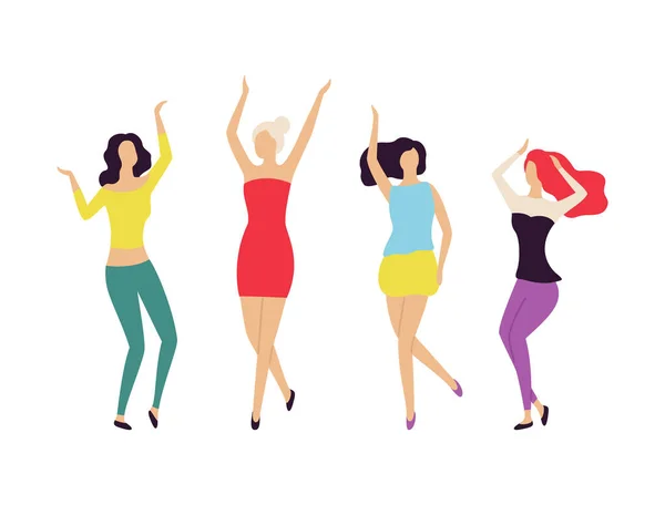 Dans Eden Kadınlar Müzik Vektörüyle Gülümseyen ve Taşınan — Stok Vektör