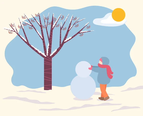 Снеговик в зимнем парке или лесу — стоковый вектор