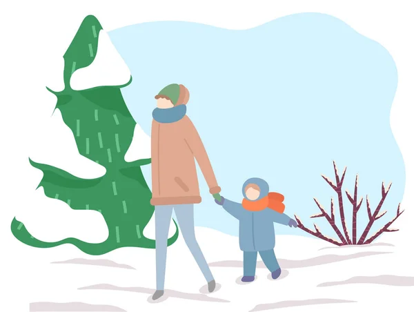 Familia caminando al aire libre, Madre e hijo en el parque — Vector de stock