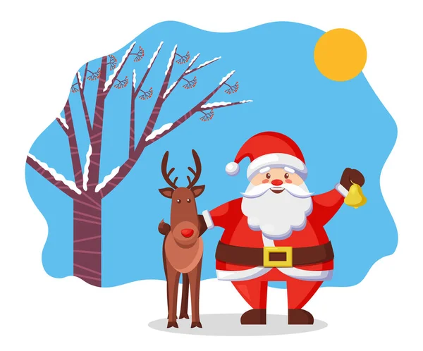 Renos y Papá Noel, Navidad y Año Nuevo — Archivo Imágenes Vectoriales