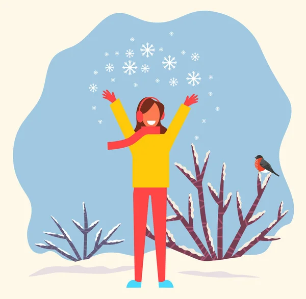 Mujer vomitando nieve, invierno diversión al aire libre vector — Archivo Imágenes Vectoriales