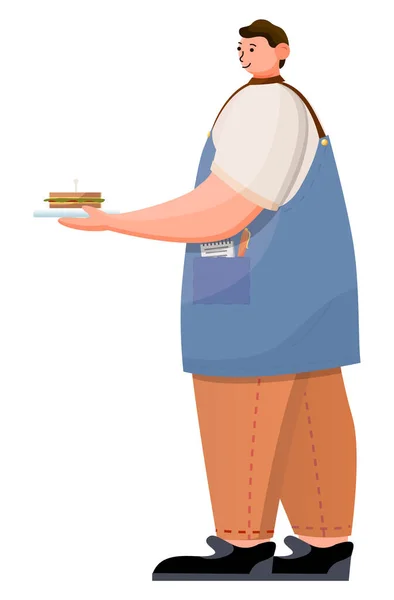 Barista or Waiter in Coffeehouse Carry Sandwich — Stock Vector