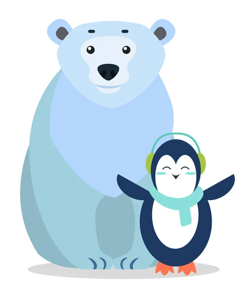 Vettore di cartoline animali artiche di orso e pinguino — Vettoriale Stock