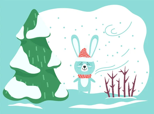 Lepre o coniglio stand nella foresta invernale, animali selvatici — Vettoriale Stock