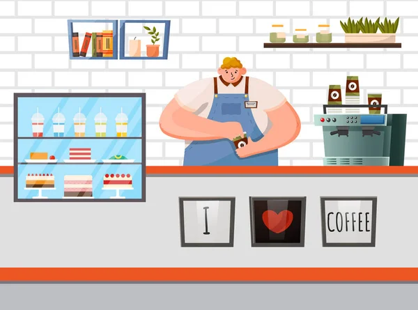 Kávéház Belsőépítésze, Barista a Kávéházban — Stock Vector