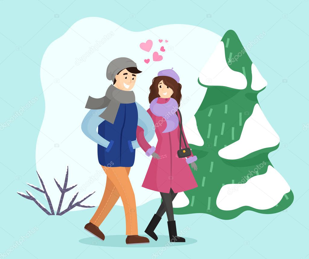 Couple Walking in Park, Man and Woman on Date