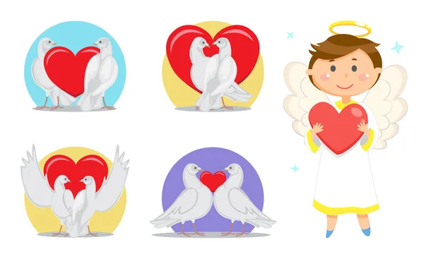 Dia dos Namorados Símbolos de amor e Anjo ou Cupido —  Vetores de Stock