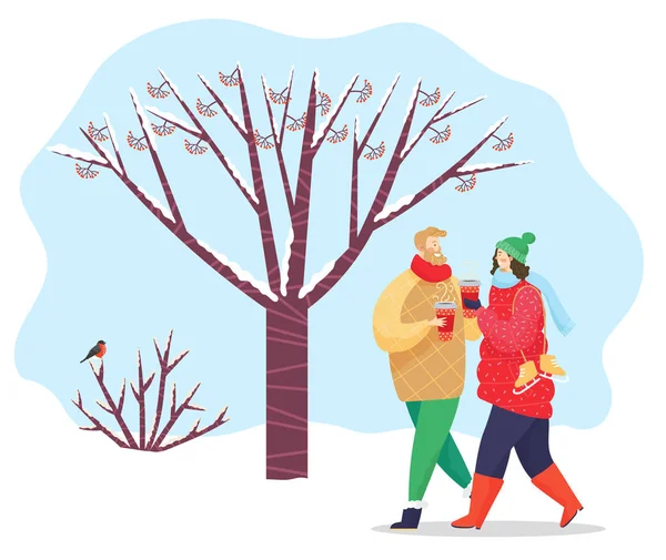 Couple ou amis Marcher dans Winter Park Vector — Image vectorielle