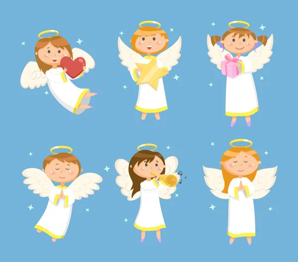 Angel Girls and Boy, Karácsony és Valentin nap — Stock Vector