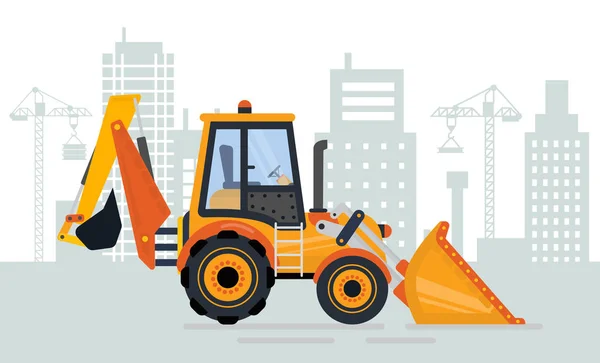 Équipement de construction Tracteur Excavatrice en ville — Image vectorielle