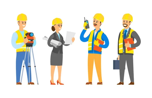 Trabajadores de la construcción Constructores masculinos y femeninos — Vector de stock