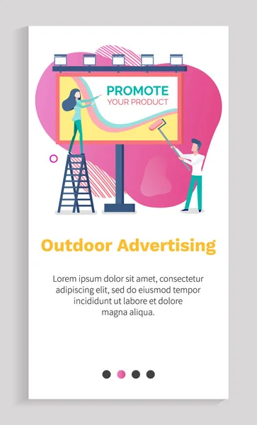 Werbung für Produkt, Plakatwand und Menschen, Anzeigenvektor — Stockvektor