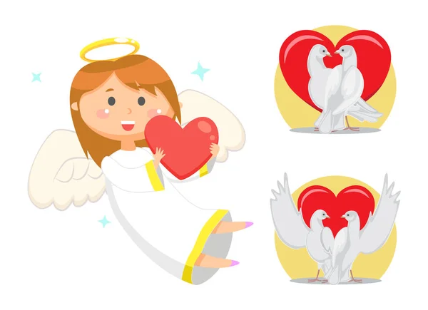 Enfant angélique, Cupidon fille avec des ailes et Nimbus — Image vectorielle