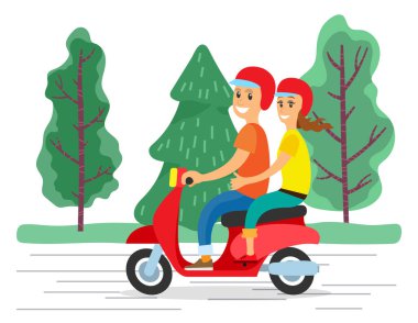People Hugging and Traveling on Motorbike Vector