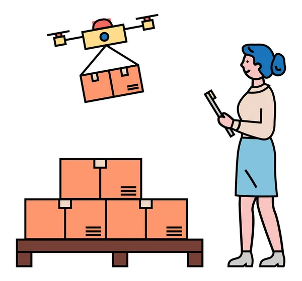 Entrega com tecnologia inovadora Drone Courier — Vetor de Stock