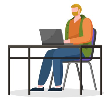 Freelancer Working on Tasks at PC Laptop Vector
