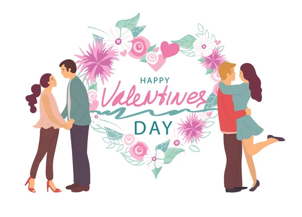 Happy Valentines Day Couples in Love Set Poster — Stok Vektör