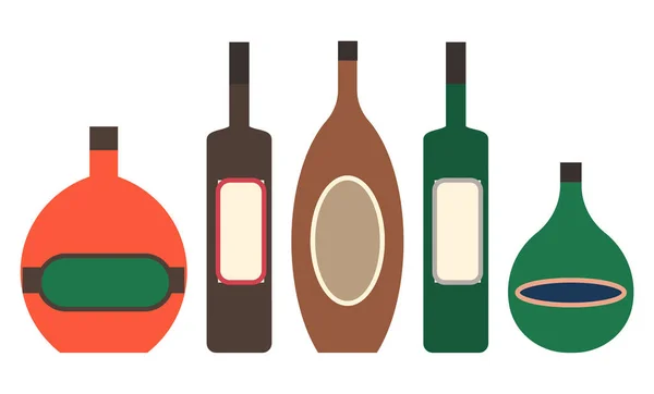 Bevande alcoliche in Bottiglie con Set Etichette — Vettoriale Stock