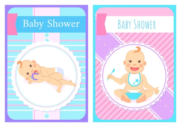 Kid with Forelock, Baby in Diaper Card Vector — 图库矢量图片