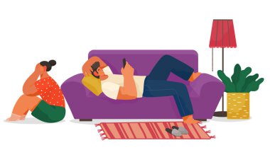 Life of Young Couple at Home Family Indoor Vector
