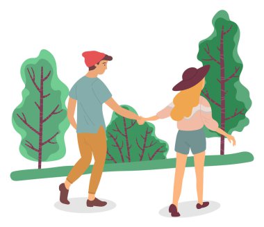 Couple on Date in Park, People Walking Together