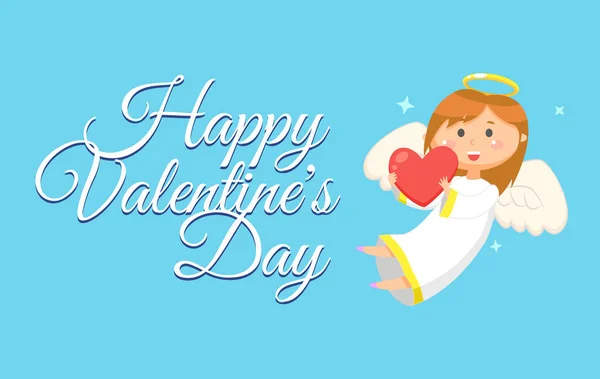 Gelukkige Valentijnsdag, Engelenkind met hart — Stockvector