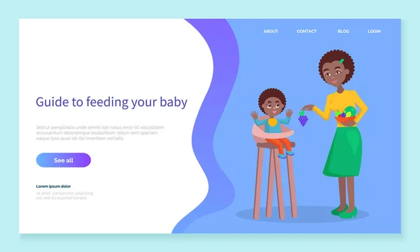 Guide to Feeding Baby, Mother Give Fruits to Son — Stock vektor