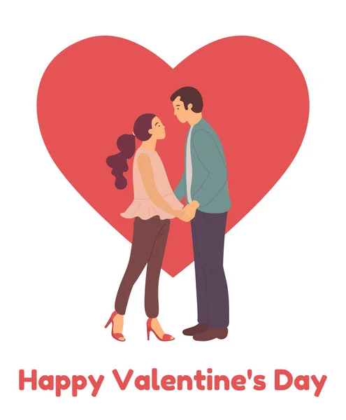 Happy Valentines Day People in Love Heart Shape — Stok Vektör