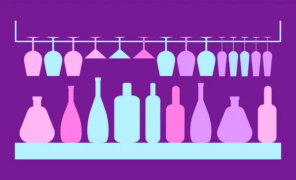 Stoviglie per Cocktail, Bicchiere e Vettore di Bottiglie — Vettoriale Stock
