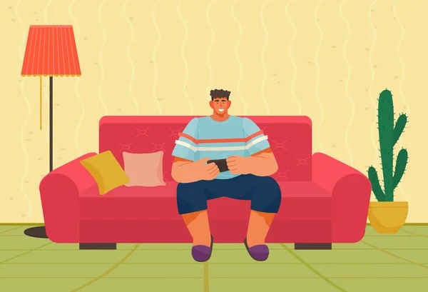 Personaje Jugando Video Juegos, Hombre con Gamepad — Vector de stock