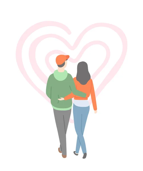 Happy Couple Back View, Vector Man and Woman Heart — Stock Vector