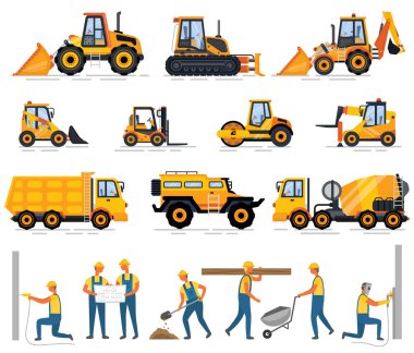 Machine and Workers, Construction Equipment Set clipart