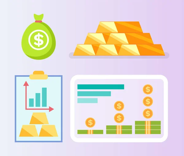 Icono de Finanzas, Dólar y Moneda, Vector de lingotes — Vector de stock