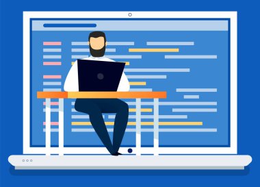 Bilgisayar Kodlama ve Programlama Vektörü Kullanan Adam