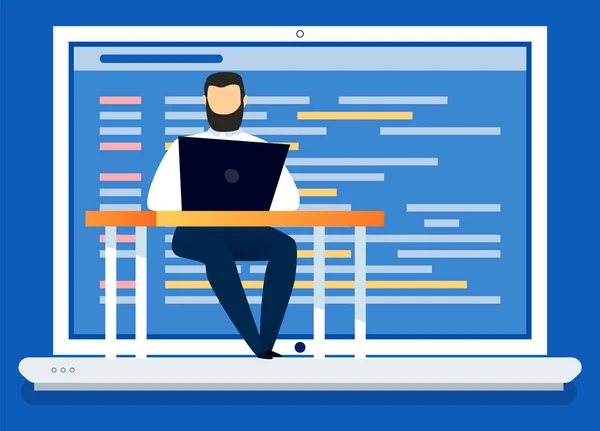 Bilgisayar Kodlama ve Programlama Vektörü Kullanan Adam — Stok Vektör
