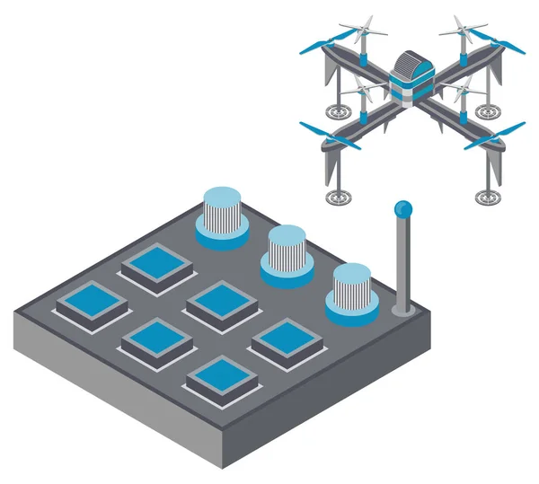 Quadcopter und Fernbedienung, Drohnen-Vektor — Stockvektor