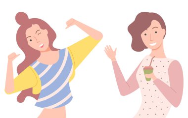 Happy Woman Winking and Drinking Coffee Tea Set