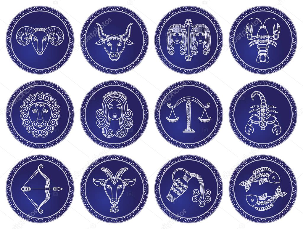 Twelve Astrological Signs, Isolated Icon of Zodiac