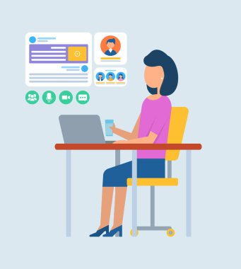 Woman Secretary Typing Info in Computer Office